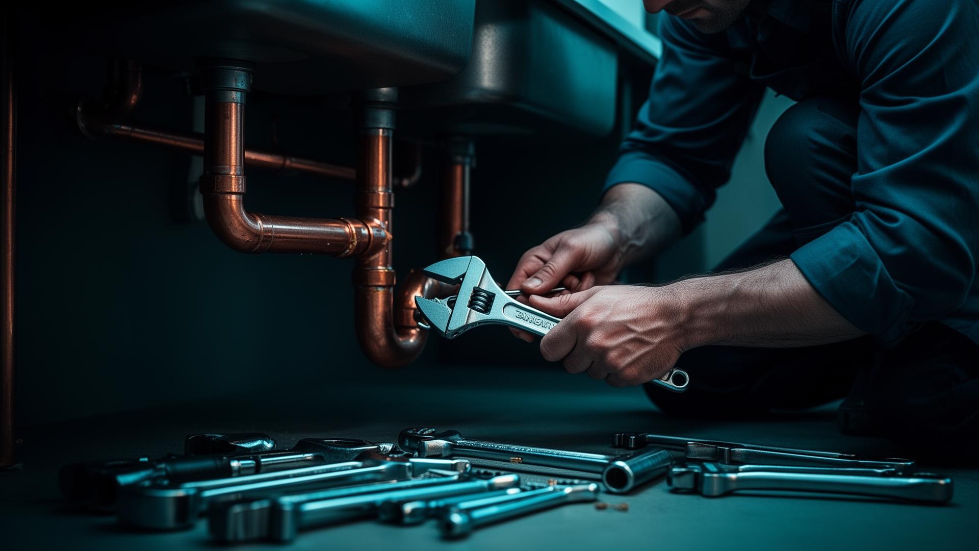 Plumber working on copper pipes